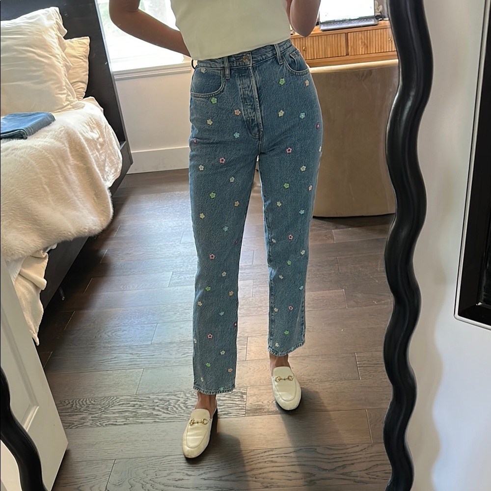 Floral Embroidered Highrise Jeans 27